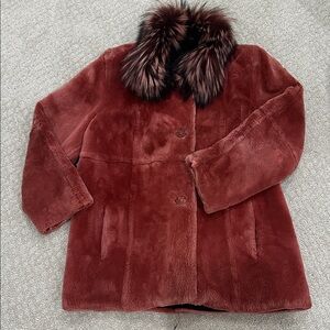 Dyed Sheared Beaver FUR COAT w/Dyed Silver Fox Collar